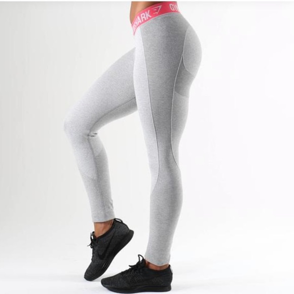 Gymshark Pants - Gymshark Flex Leggings Light Grey Marl/Sherbet